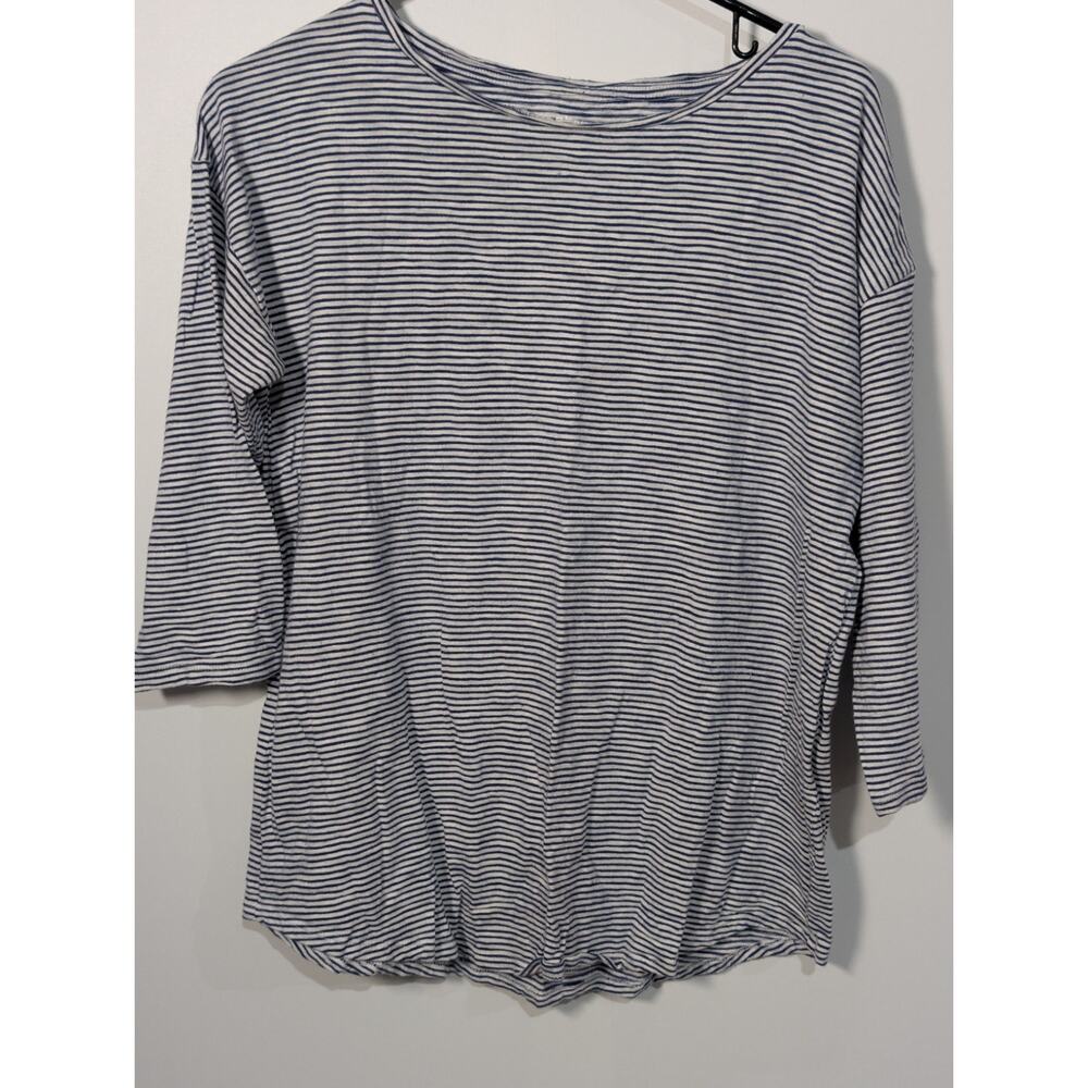 Chico's The Ultimate Tee Shirt Women's Size Small 0 Blue Navy Thin Breton Stripe